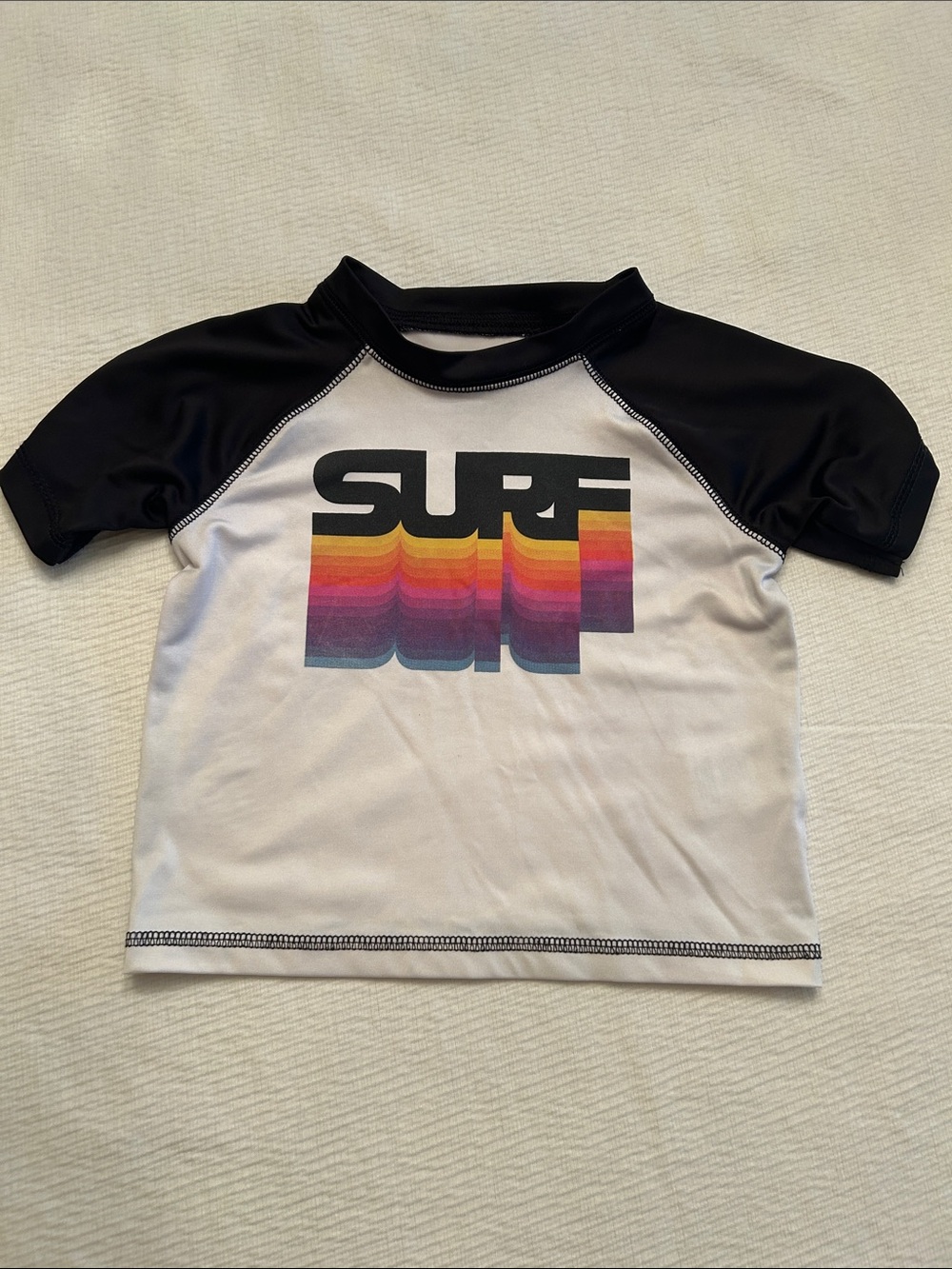 Kids Black & White Surf Graphic Rash Guard Swim Shirt